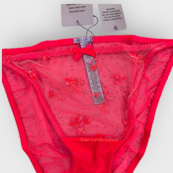 Savage X Fenty 2XL Pink Floral Foiled Sprigs String Bikini Brief Underwear - Picture 3 of 5